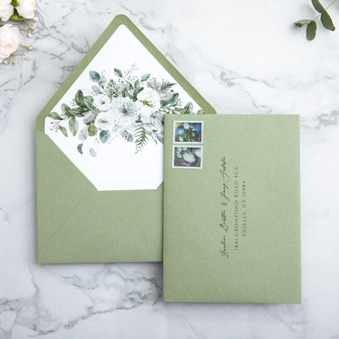 NingsPaper 50 Pieces Sage Green Floral Liner Euro Flap Envelopes for  Wedding Invitation Card