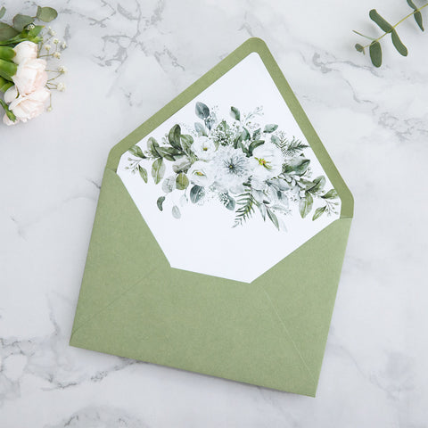 NingsPaper 50 Pieces  A7 Envelopes, Euro Flap Liner 5x7 Sage Green Envelopes