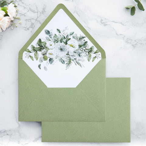 NingsPaper 50 Pieces Sage Green Floral Liner Euro Flap Envelopes for  Wedding Invitation Card