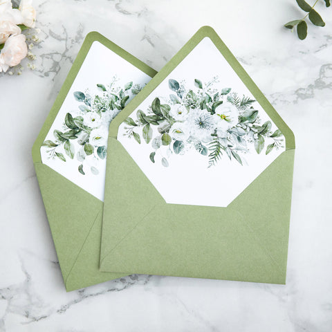 NingsPaper 50 Pieces Sage Green Floral Liner Euro Flap Envelopes for  Wedding Invitation Card