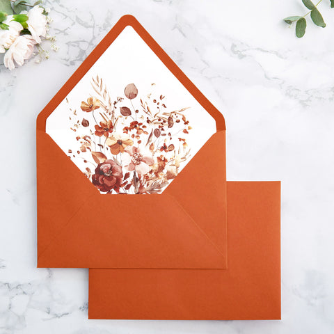 NingsPaper 50 Pieces  A7 Envelopes, Euro Flap Liner 5x7 Burnt Orange Envelopes