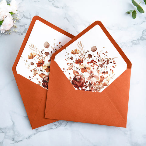 NingsPaper 50 Pieces  A7 Envelopes, Euro Flap Liner 5x7 Burnt Orange Envelopes
