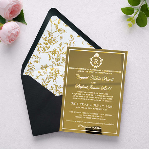 NingsPaper 50 Pieces  A7 Euro Flap Gold Foil Liner Envelopes, 5x7 Black Envelopes