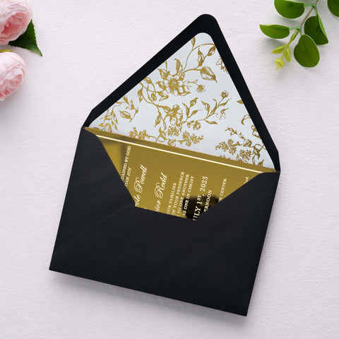 NingsPaper 50 Pieces  A7 Euro Flap Gold Foil Liner Envelopes, 5x7 Black Envelopes