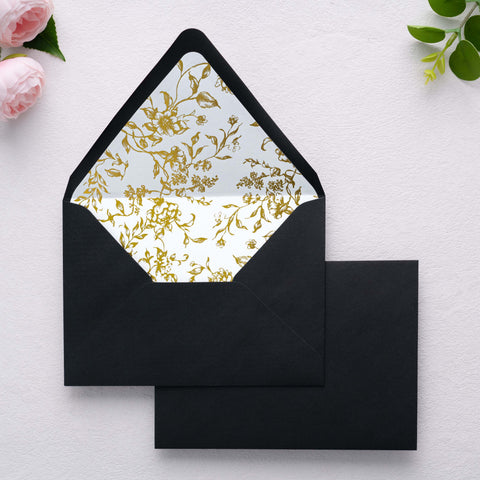 NingsPaper 50 Pieces  A7 Euro Flap Gold Foil Liner Envelopes, 5x7 Black Envelopes