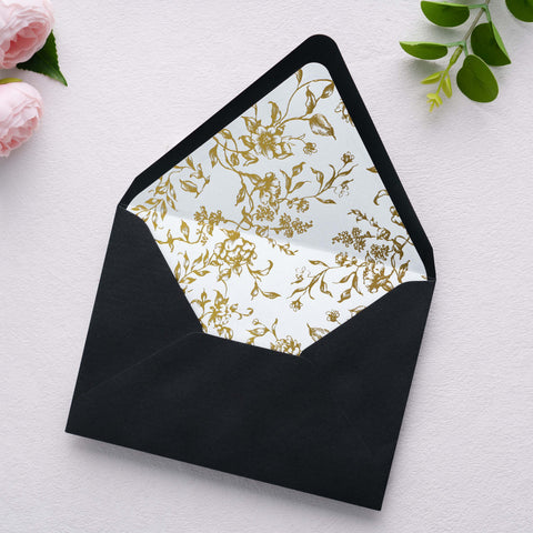 NingsPaper 50 Pieces  A7 Euro Flap Gold Foil Liner Envelopes, 5x7 Black Envelopes