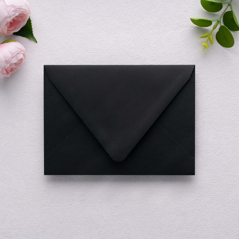 NingsPaper 50 Pieces  A7 Euro Flap Gold Foil Liner Envelopes, 5x7 Black Envelopes
