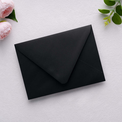 NingsPaper 50 Pieces  A7 Euro Flap Gold Foil Liner Envelopes, 5x7 Black Envelopes