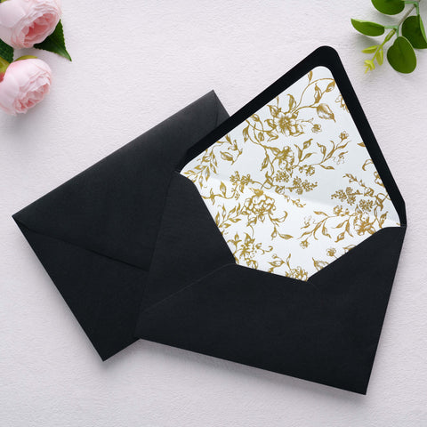 NingsPaper 50 Pieces  A7 Euro Flap Gold Foil Liner Envelopes, 5x7 Black Envelopes