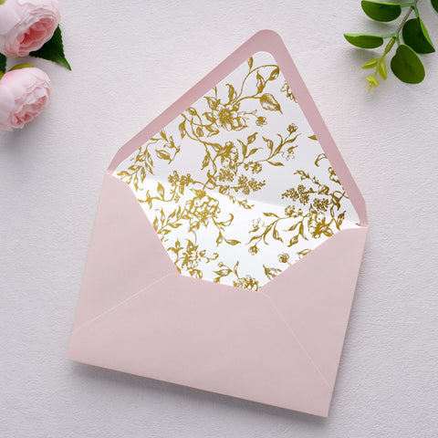 NingsPaper 50 Pieces  A7 Euro Flap Gold Foil Liner Envelopes, 5x7 Blush Pink Envelopes