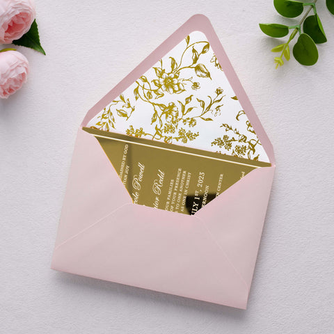 NingsPaper 50 Pieces  A7 Euro Flap Gold Foil Liner Envelopes, 5x7 Blush Pink Envelopes