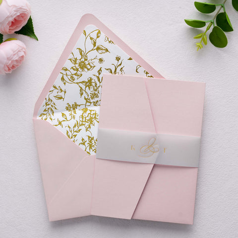 NingsPaper 50 Pieces  A7 Euro Flap Gold Foil Liner Envelopes, 5x7 Blush Pink Envelopes