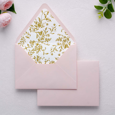 NingsPaper 50 Pieces  A7 Euro Flap Gold Foil Liner Envelopes, 5x7 Blush Pink Envelopes
