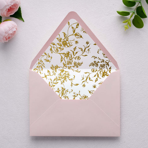 NingsPaper 50 Pieces  A7 Euro Flap Gold Foil Liner Envelopes, 5x7 Blush Pink Envelopes
