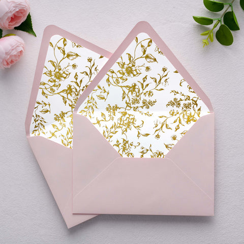 NingsPaper 50 Pieces  A7 Euro Flap Gold Foil Liner Envelopes, 5x7 Blush Pink Envelopes