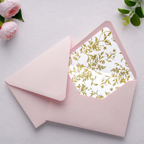 NingsPaper 50 Pieces  A7 Euro Flap Gold Foil Liner Envelopes, 5x7 Blush Pink Envelopes