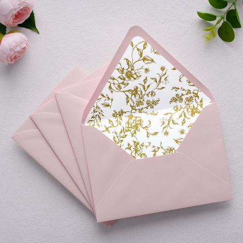 NingsPaper 50 Pieces  A7 Euro Flap Gold Foil Liner Envelopes, 5x7 Blush Pink Envelopes