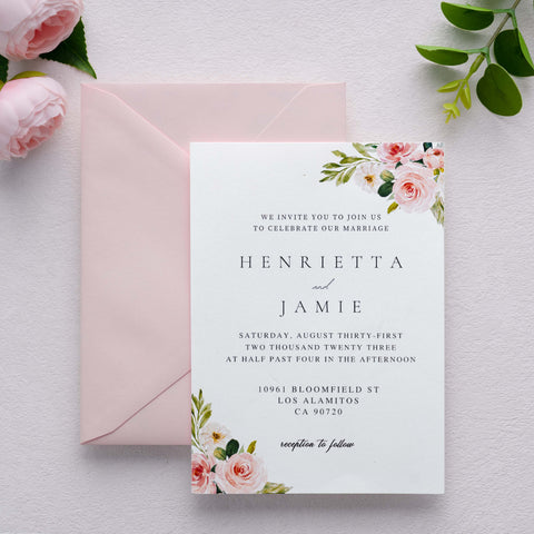 NingsPaper 50 Pieces  A7 Euro Flap Gold Foil Liner Envelopes, 5x7 Blush Pink Envelopes