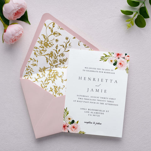 NingsPaper 50 Pieces  A7 Euro Flap Gold Foil Liner Envelopes, 5x7 Blush Pink Envelopes
