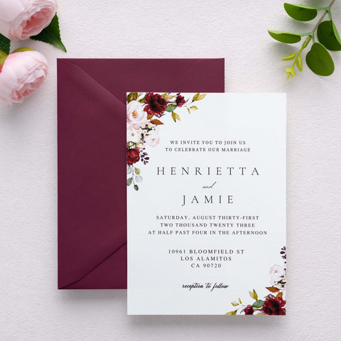 NingsPaper 50 Pieces  A7 Euro Flap Gold Foil Liner Envelopes, 5x7 Burgundy Envelopes