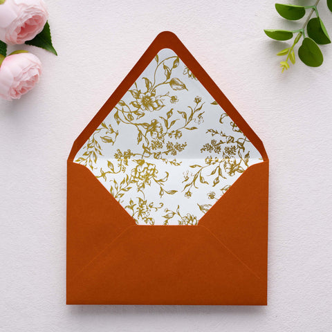 NingsPaper 50 Pieces  A7 Euro Flap Gold Foil Liner Envelopes, 5x7 Burnt Orange Envelopes