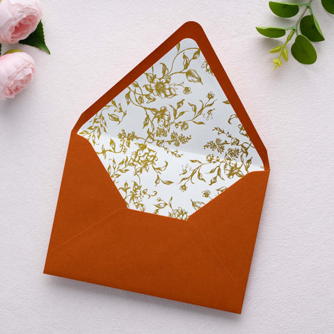 NingsPaper 50 Pieces  A7 Euro Flap Gold Foil Liner Envelopes, 5x7 Burnt Orange Envelopes