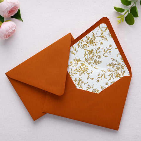 NingsPaper 50 Pieces  A7 Euro Flap Gold Foil Liner Envelopes, 5x7 Burnt Orange Envelopes