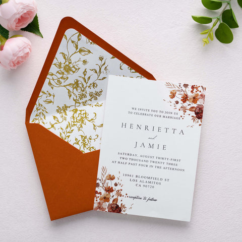 NingsPaper 50 Pieces  A7 Euro Flap Gold Foil Liner Envelopes, 5x7 Burnt Orange Envelopes