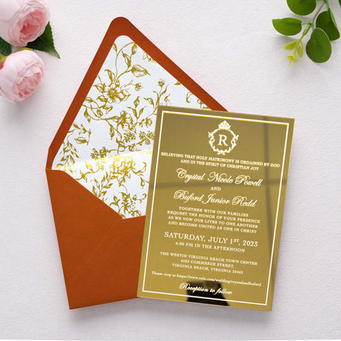 NingsPaper 50 Pieces  A7 Euro Flap Gold Foil Liner Envelopes, 5x7 Burnt Orange Envelopes