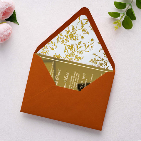 NingsPaper 50 Pieces  A7 Euro Flap Gold Foil Liner Envelopes, 5x7 Burnt Orange Envelopes