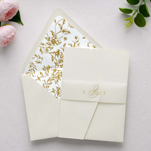 NingsPaper 50 Pieces  A7 Euro Flap Gold Foil Liner Envelopes, 5x7 Ivory Envelopes