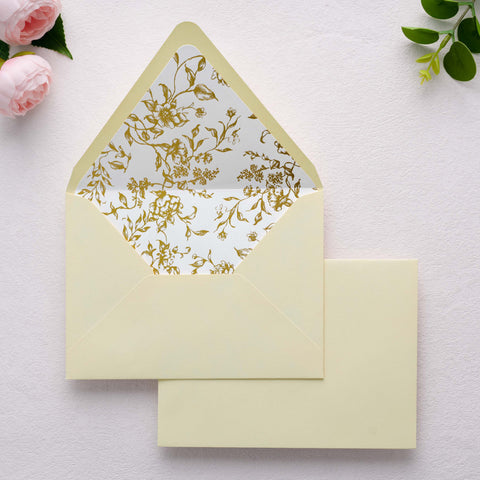 NingsPaper 50 Pieces  A7 Euro Flap Gold Foil Liner Envelopes, 5x7 Cream Envelopes