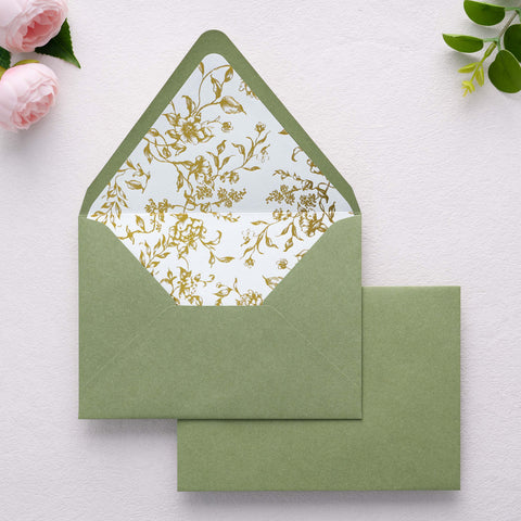 NingsPaper 50 Pieces  A7 Euro Flap Gold Foil Liner Envelopes, 5x7 Sage Green Envelopes