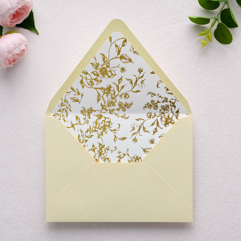 NingsPaper 50 Pieces  A7 Euro Flap Gold Foil Liner Envelopes, 5x7 Cream Envelopes