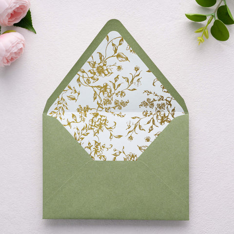 NingsPaper 50 Pieces  A7 Euro Flap Gold Foil Liner Envelopes, 5x7 Sage Green Envelopes
