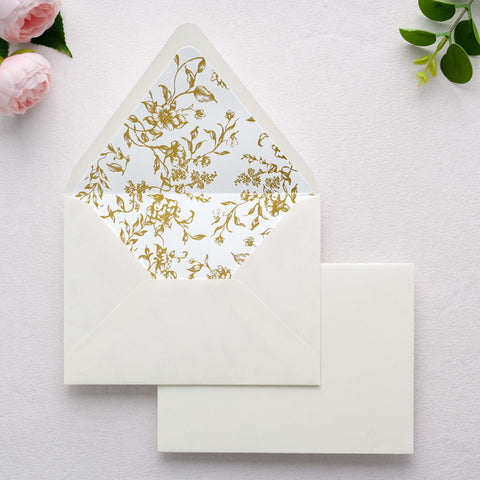 NingsPaper 50 Pieces  A7 Euro Flap Gold Foil Liner Envelopes, 5x7 Ivory Envelopes