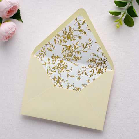 NingsPaper 50 Pieces  A7 Euro Flap Gold Foil Liner Envelopes, 5x7 Cream Envelopes