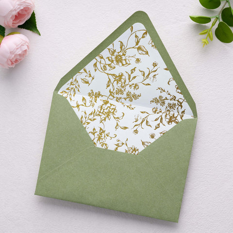 NingsPaper 50 Pieces  A7 Euro Flap Gold Foil Liner Envelopes, 5x7 Sage Green Envelopes