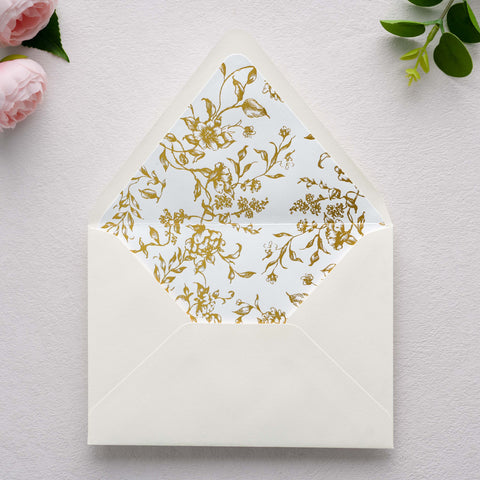 NingsPaper 50 Pieces  A7 Euro Flap Gold Foil Liner Envelopes, 5x7 Ivory Envelopes