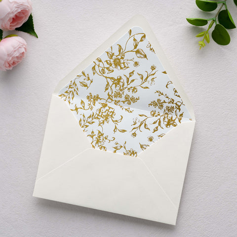 NingsPaper 50 Pieces  A7 Euro Flap Gold Foil Liner Envelopes, 5x7 Ivory Envelopes