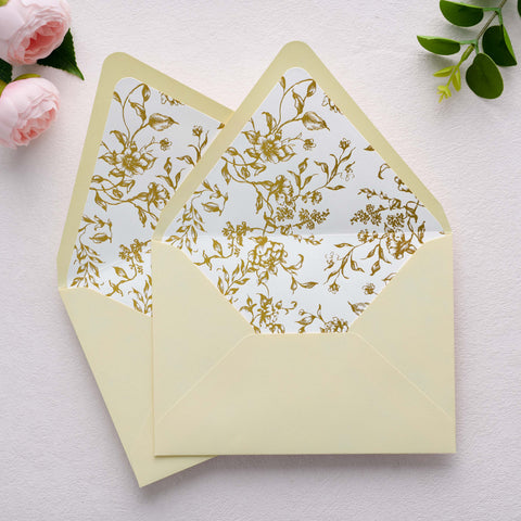 NingsPaper 50 Pieces  A7 Euro Flap Gold Foil Liner Envelopes, 5x7 Cream Envelopes