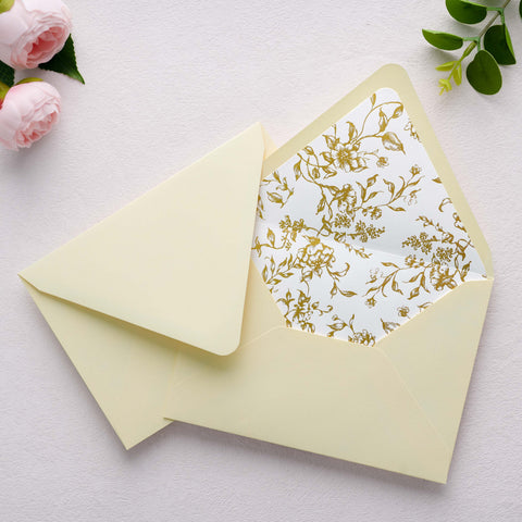 NingsPaper 50 Pieces  A7 Euro Flap Gold Foil Liner Envelopes, 5x7 Cream Envelopes