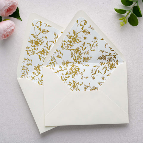 NingsPaper 50 Pieces  A7 Euro Flap Gold Foil Liner Envelopes, 5x7 Ivory Envelopes