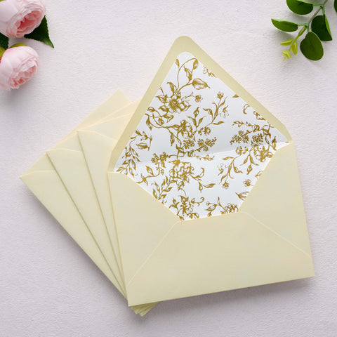 NingsPaper 50 Pieces  A7 Euro Flap Gold Foil Liner Envelopes, 5x7 Cream Envelopes