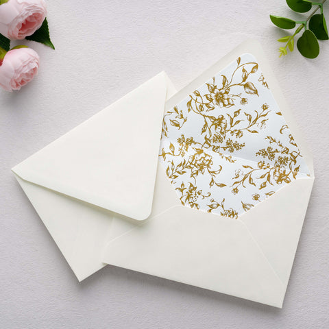 NingsPaper 50 Pieces  A7 Euro Flap Gold Foil Liner Envelopes, 5x7 Ivory Envelopes