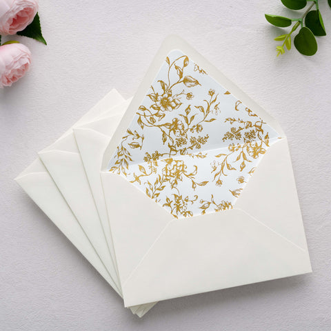 NingsPaper 50 Pieces  A7 Euro Flap Gold Foil Liner Envelopes, 5x7 Ivory Envelopes