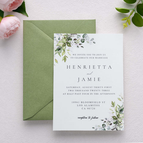 NingsPaper 50 Pieces  A7 Euro Flap Gold Foil Liner Envelopes, 5x7 Sage Green Envelopes