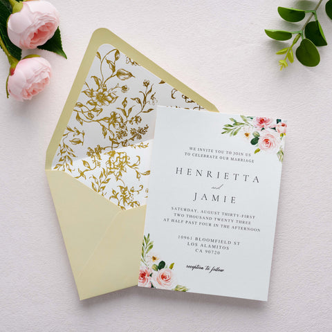 NingsPaper 50 Pieces  A7 Euro Flap Gold Foil Liner Envelopes, 5x7 Cream Envelopes