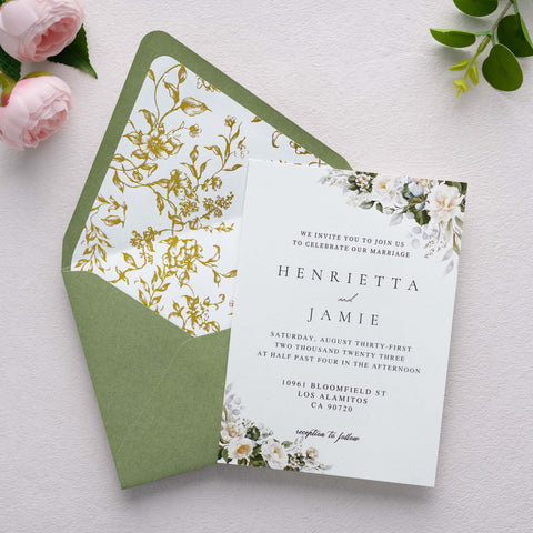 NingsPaper 50 Pieces  A7 Euro Flap Gold Foil Liner Envelopes, 5x7 Sage Green Envelopes