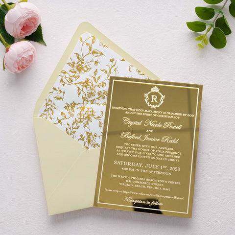 NingsPaper 50 Pieces  A7 Euro Flap Gold Foil Liner Envelopes, 5x7 Cream Envelopes